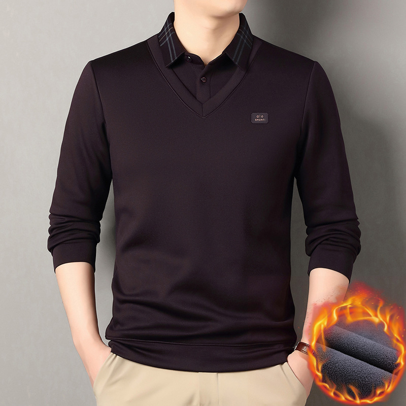 Πλεκτό πόλο για χειμώνα με φλις επένδυση και γιακά, μακριές μανίκες, χαλαρή γραμμή, πολυεστερική ίνα