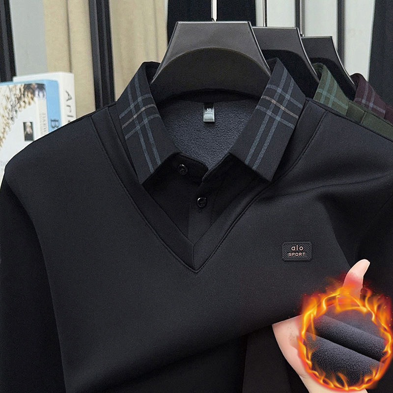 Πλεκτό πόλο για χειμώνα με φλις επένδυση και γιακά, μακριές μανίκες, χαλαρή γραμμή, πολυεστερική ίνα