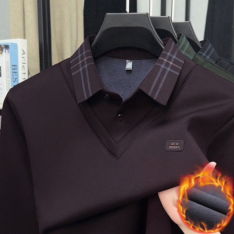 Πλεκτό πόλο για χειμώνα με φλις επένδυση και γιακά, μακριές μανίκες, χαλαρή γραμμή, πολυεστερική ίνα