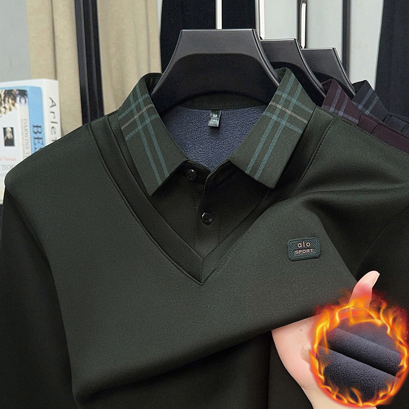 Πλεκτό πόλο για χειμώνα με φλις επένδυση και γιακά, μακριές μανίκες, χαλαρή γραμμή, πολυεστερική ίνα