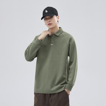 Anyang Clothing αντρικό polo με μακριά μανίκια, χαλαρή γραμμή, αναπνεύσιμο ύφασμα βαμβακο-μίγμα, πλένεται στο πλυντήριο, φθινοπωρινή συλλογή 2024