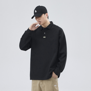 Anyang Clothing αντρικό polo με μακριά μανίκια, χαλαρή γραμμή, αναπνεύσιμο ύφασμα βαμβακο-μίγμα, πλένεται στο πλυντήριο, φθινοπωρινή συλλογή 2024