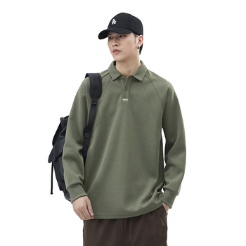 Anyang Clothing αντρικό polo με μακριά μανίκια, χαλαρή γραμμή, αναπνεύσιμο ύφασμα βαμβακο-μίγμα, πλένεται στο πλυντήριο, φθινοπωρινή συλλογή 2024