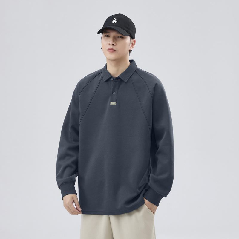 Anyang Clothing αντρικό polo με μακριά μανίκια, χαλαρή γραμμή, αναπνεύσιμο ύφασμα βαμβακο-μίγμα, πλένεται στο πλυντήριο, φθινοπωρινή συλλογή 2024