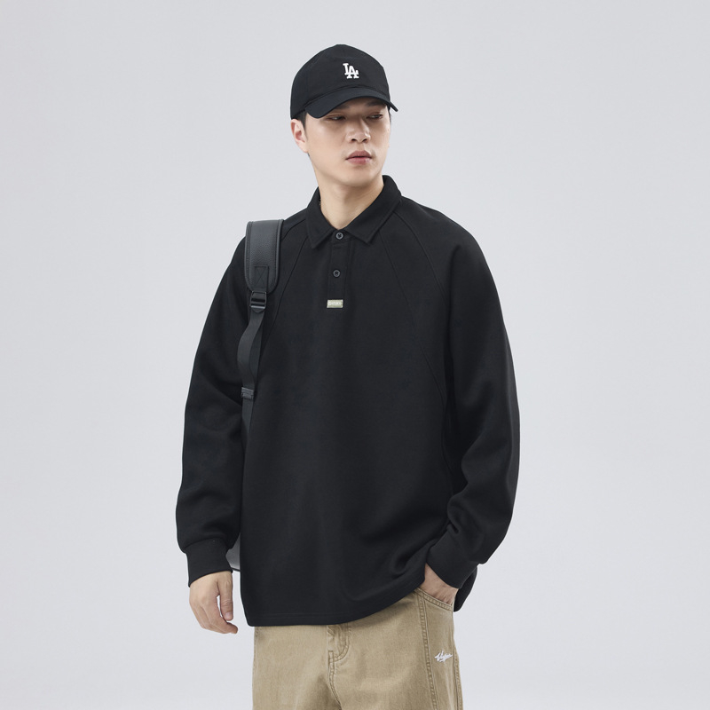 Anyang Clothing αντρικό polo με μακριά μανίκια, χαλαρή γραμμή, αναπνεύσιμο ύφασμα βαμβακο-μίγμα, πλένεται στο πλυντήριο, φθινοπωρινή συλλογή 2024