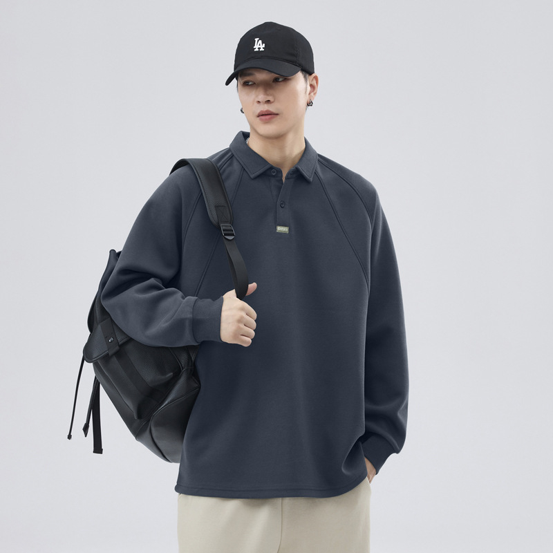 Anyang Clothing αντρικό polo με μακριά μανίκια, χαλαρή γραμμή, αναπνεύσιμο ύφασμα βαμβακο-μίγμα, πλένεται στο πλυντήριο, φθινοπωρινή συλλογή 2024