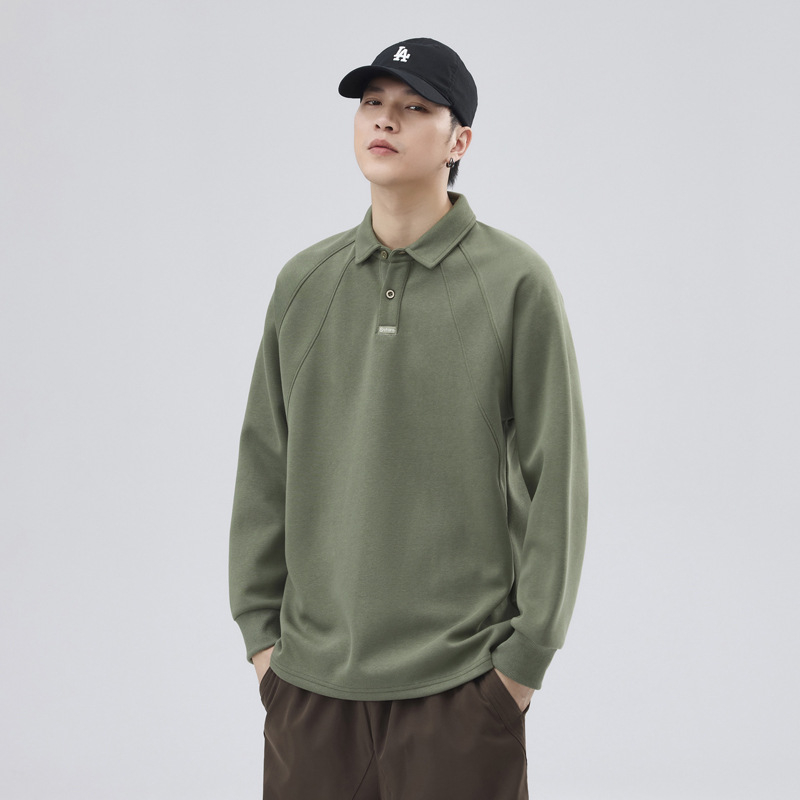 Anyang Clothing αντρικό polo με μακριά μανίκια, χαλαρή γραμμή, αναπνεύσιμο ύφασμα βαμβακο-μίγμα, πλένεται στο πλυντήριο, φθινοπωρινή συλλογή 2024