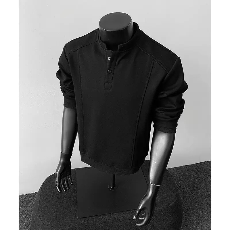 Majica s Henley ovratnikom, dugim rukavima, pulover dizajn, boxy kroj, poliester materijal, jesen
