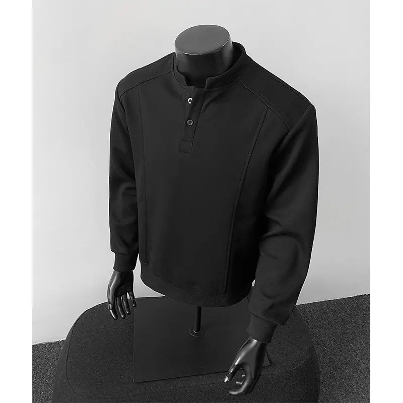 Majica s Henley ovratnikom, dugim rukavima, pulover dizajn, boxy kroj, poliester materijal, jesen