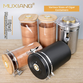 MUXIANG хумидор за пури със хигромер — херметичен съд от неръждаема стомана, комплект 100 броя, включва чипове от испански кедър
