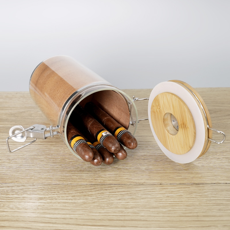 MUXIANG хумидор за пури със хигромер — херметичен съд от неръждаема стомана, комплект 100 броя, включва чипове от испански кедър