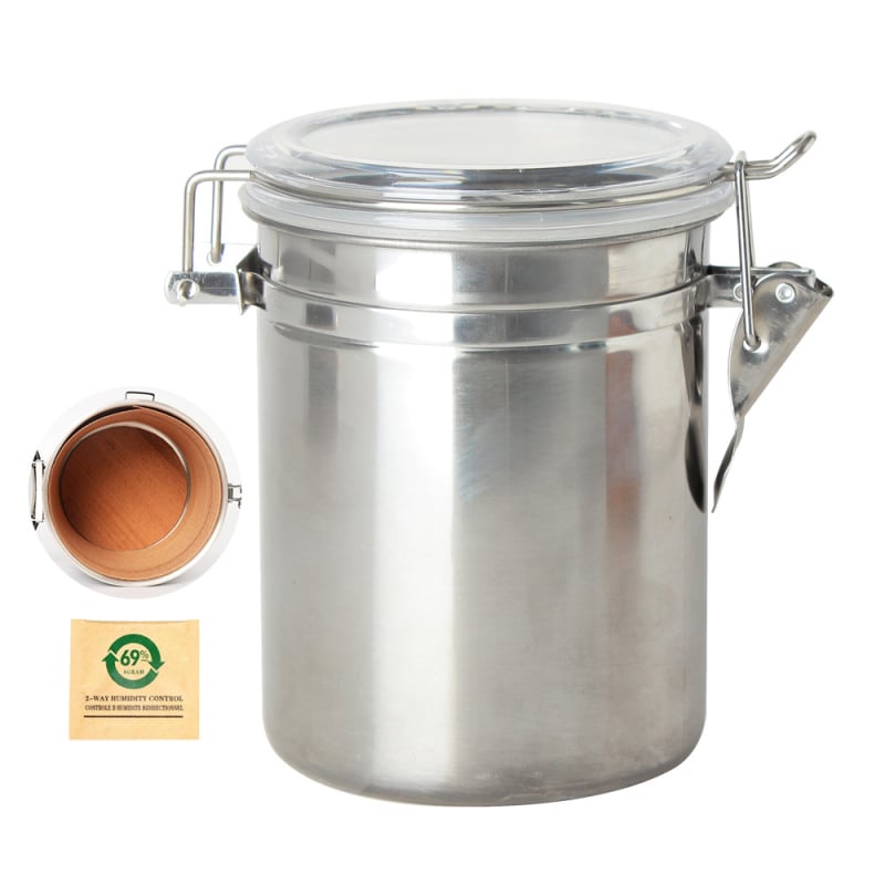 MUXIANG хумидор за пури със хигромер — херметичен съд от неръждаема стомана, комплект 100 броя, включва чипове от испански кедър