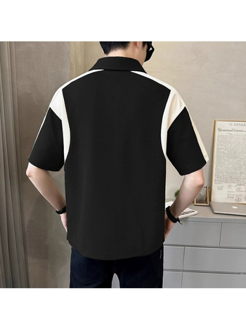 Πόλο πουκάμισο με μπλοκ σχέδιο, κοντά μανίκια, άνετη γραμμή, ύφασμα από μίγμα βαμβακιού.