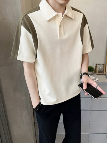 Πόλο πουκάμισο με μπλοκ σχέδιο, κοντά μανίκια, άνετη γραμμή, ύφασμα από μίγμα βαμβακιού.