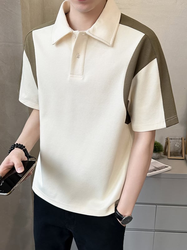 Πόλο πουκάμισο με μπλοκ σχέδιο, κοντά μανίκια, άνετη γραμμή, ύφασμα από μίγμα βαμβακιού.