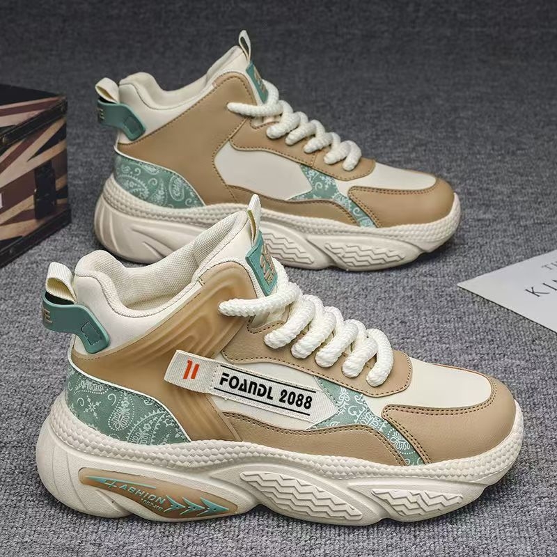 Ανδρικά παπούτσια Dad Shoes με PU επάνω μέρος, καουτσούκ σόλα, αντιολισθητικό, με κορδόνια, χρωματικό μπλοκ