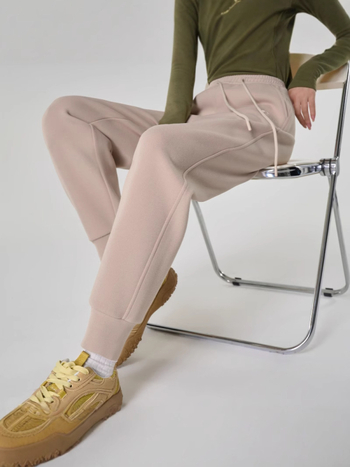 Pantaloni cu fleece mousse pe ambele fețe, 700 g, poliester/spandex, talie înaltă