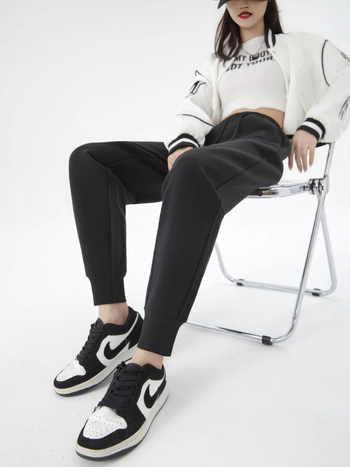 Pantaloni cu fleece mousse pe ambele fețe, 700 g, poliester/spandex, talie înaltă