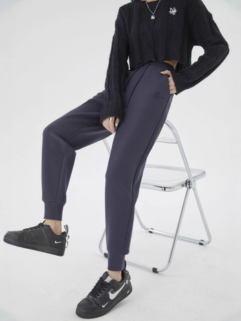 Pantaloni cu fleece mousse pe ambele fețe, 700 g, poliester/spandex, talie înaltă