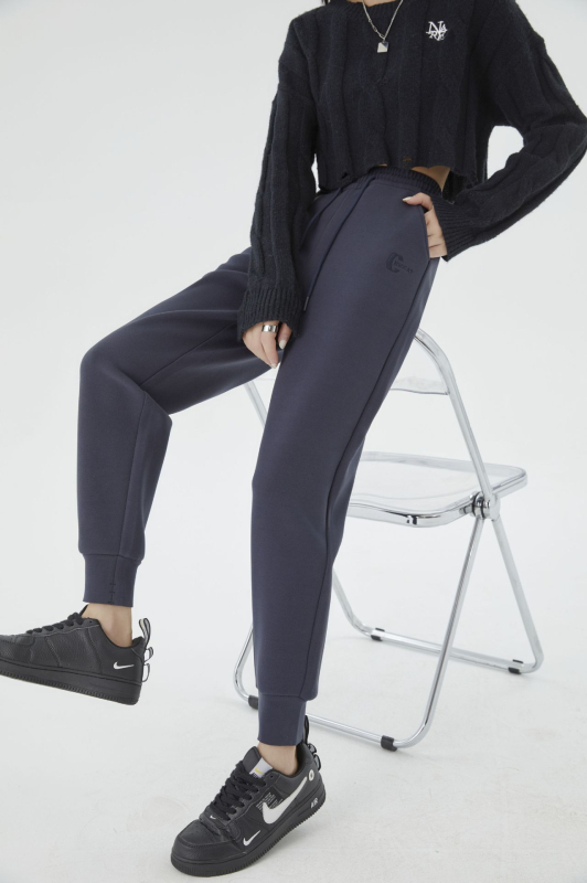 Pantaloni cu fleece mousse pe ambele fețe, 700 g, poliester/spandex, talie înaltă