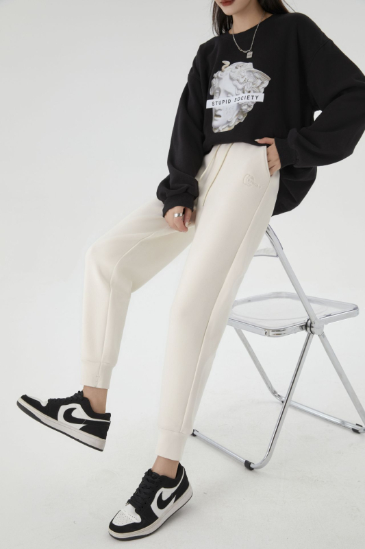 Pantaloni cu fleece mousse pe ambele fețe, 700 g, poliester/spandex, talie înaltă