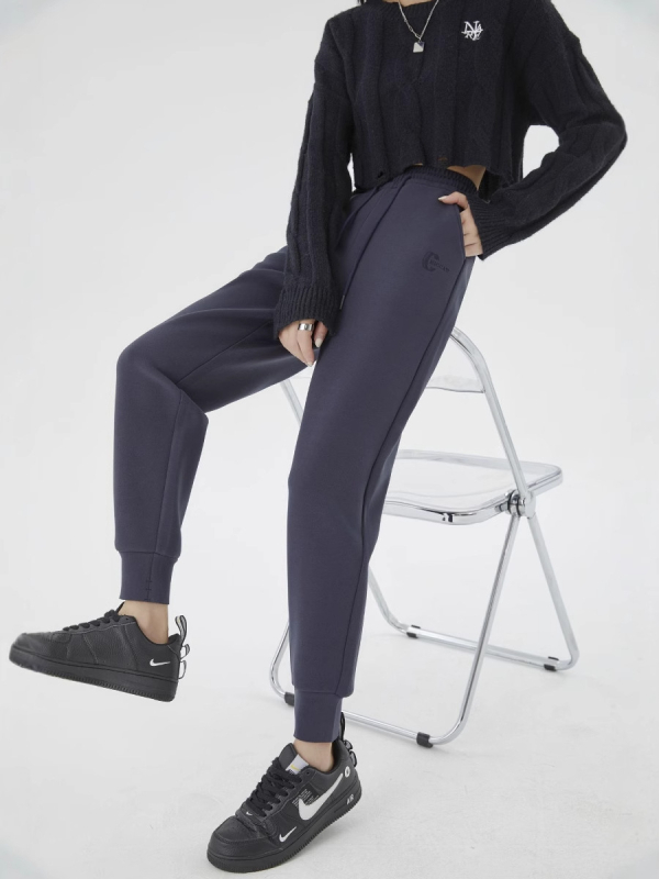 Pantaloni cu fleece mousse pe ambele fețe, 700 g, poliester/spandex, talie înaltă
