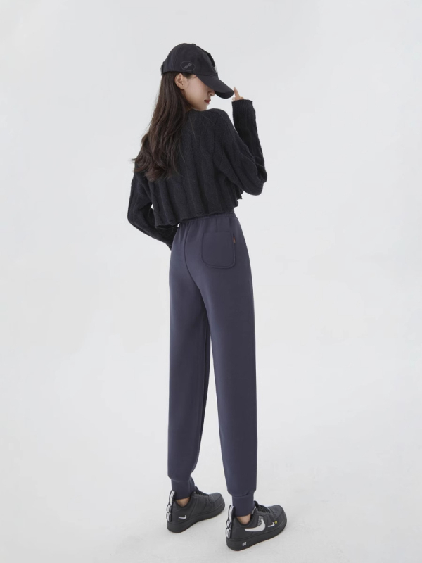 Pantaloni cu fleece mousse pe ambele fețe, 700 g, poliester/spandex, talie înaltă