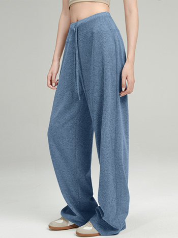 Ženske casual hlače od mješavine rayon-poliester-spandeks, visok pas, duge, opuštenog kroja, ravni kroj