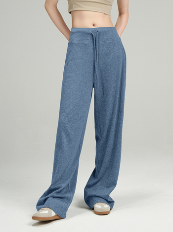 Ženske casual hlače od mješavine rayon-poliester-spandeks, visok pas, duge, opuštenog kroja, ravni kroj