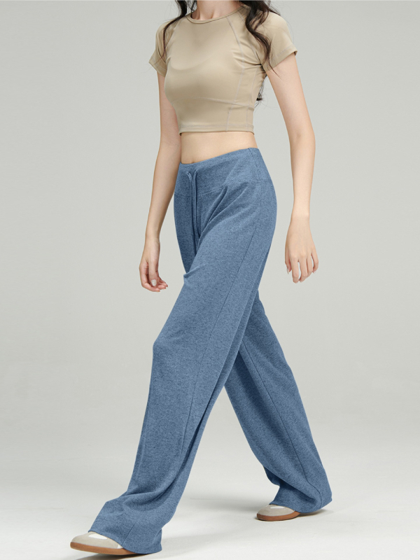 Ženske casual hlače od mješavine rayon-poliester-spandeks, visok pas, duge, opuštenog kroja, ravni kroj