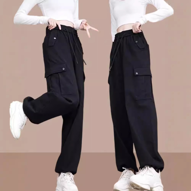 Γυναικείοι παντελόνες με φαρδιά μπατζάκια και ψηλή μέση – casual αθλητικά παντελόνια, υφαντό ύφασμα 95% πολυεστέρας, Άνοιξη 2025