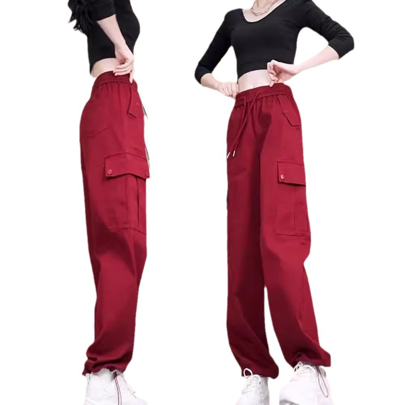 Γυναικείοι παντελόνες με φαρδιά μπατζάκια και ψηλή μέση – casual αθλητικά παντελόνια, υφαντό ύφασμα 95% πολυεστέρας, Άνοιξη 2025