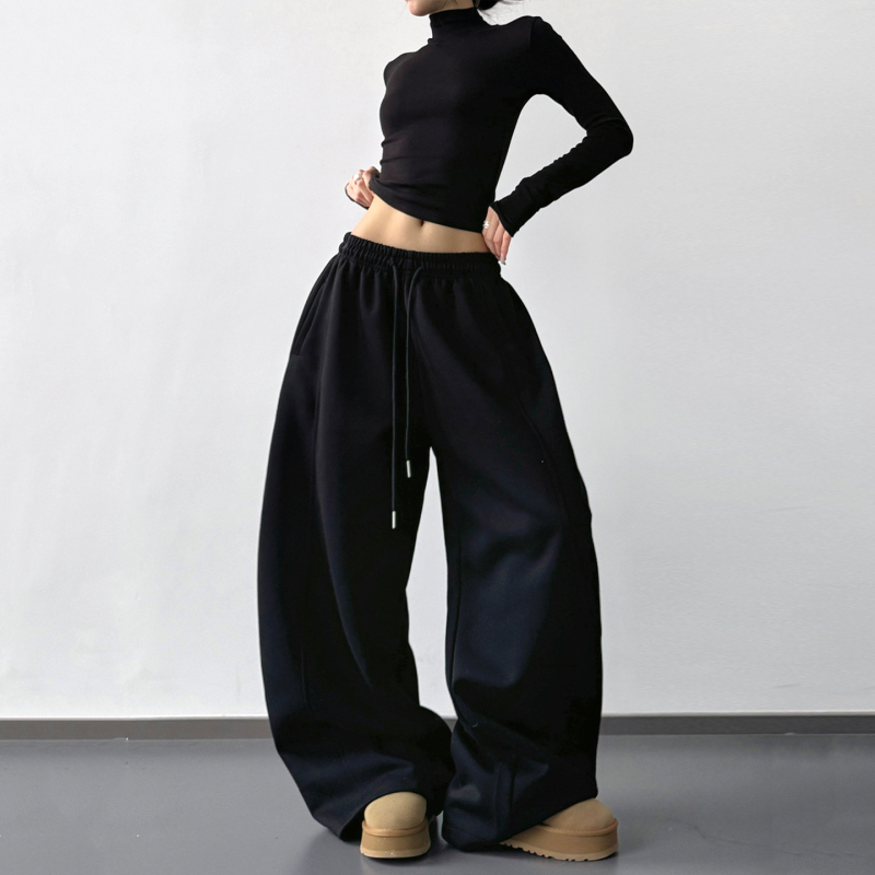 Pantaloni din denim, croială largă pentru femei, talie înaltă, stil urban lejer, lungi – HZR610