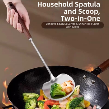 Grybo formos nerūdijančio plieno kepimo mentele; neprilipuojanti, neslydinti, atspari aukštoms temperatūroms, apsauganti nuo nudegimų; rankena iš nerūdijančio plieno