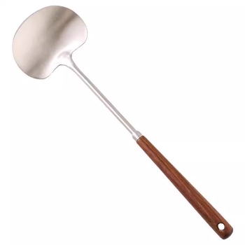 Grybo formos nerūdijančio plieno kepimo mentele; neprilipuojanti, neslydinti, atspari aukštoms temperatūroms, apsauganti nuo nudegimų; rankena iš nerūdijančio plieno