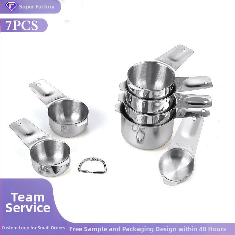 Set de 7 piese cupe și linguri de măsurare din oțel inoxidabil 304, cu gradații, pentru coacere, grosime 0,7 mm