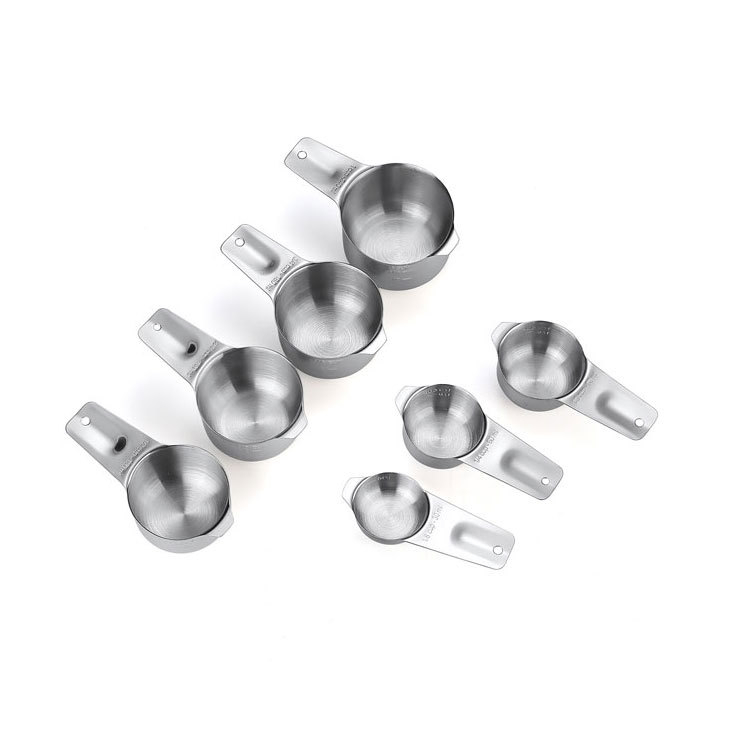 Set de 7 piese cupe și linguri de măsurare din oțel inoxidabil 304, cu gradații, pentru coacere, grosime 0,7 mm