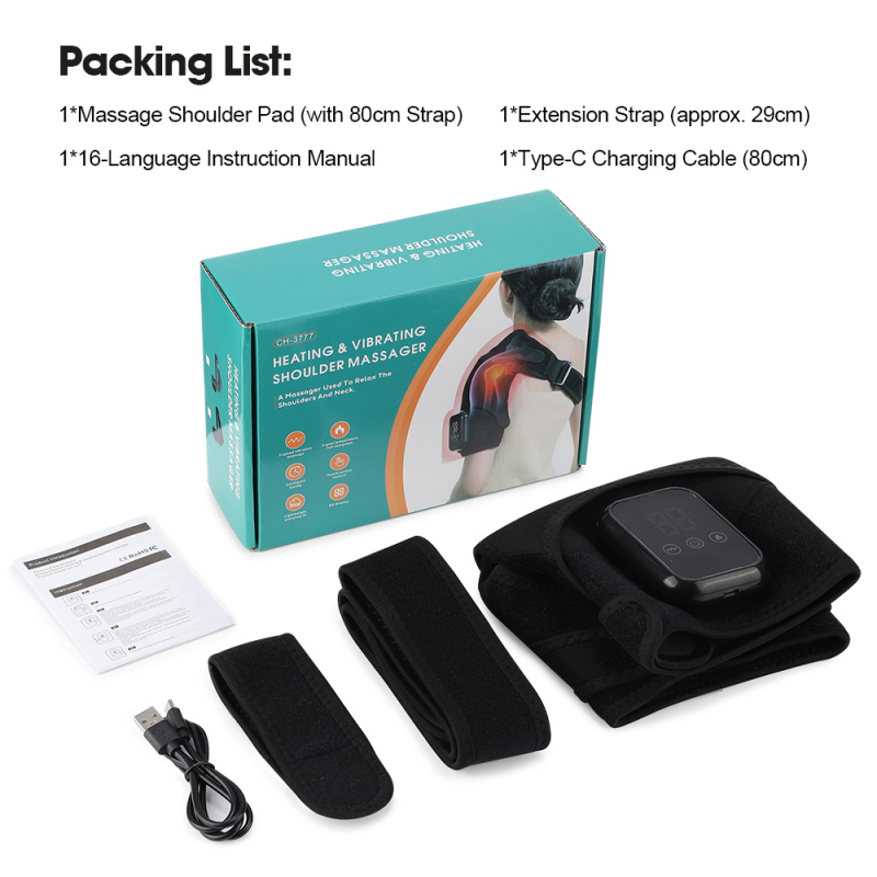 Šildantis pečių apsauginis įrenginys su 3 šildymo režimais ir vibracija, mugwort terapija, neoprenas