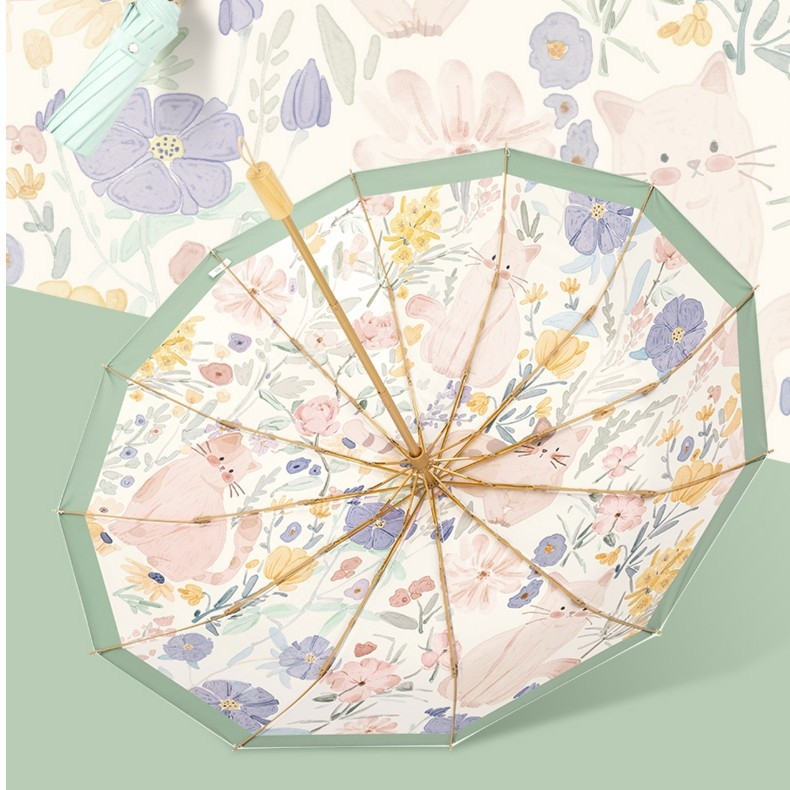 16-ребърно усилен чадър в китайски стил за слънце и дъжд, UV защита над 50, сгъваем, алуминиеви спици