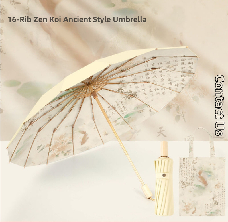 16-dielny posilnený čínsky štýl dáždnik na slnko a dažď pre ženy, UV ochrana >50, skladací, hliníkové lúče