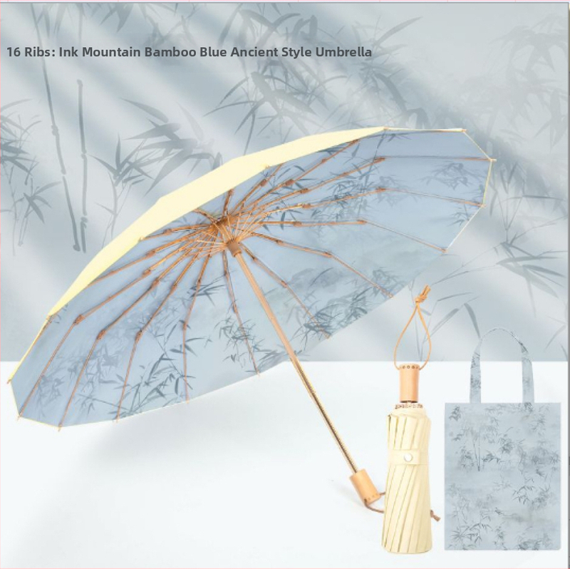 16-dielny posilnený čínsky štýl dáždnik na slnko a dažď pre ženy, UV ochrana >50, skladací, hliníkové lúče