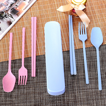 Plastični set posuđa s izvlačnom kutijom, 3 dijela (žlica, vilica, štapići) – moderni minimalistički dizajn, dar za dom