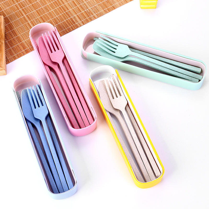 Plastični set posuđa s izvlačnom kutijom, 3 dijela (žlica, vilica, štapići) – moderni minimalistički dizajn, dar za dom
