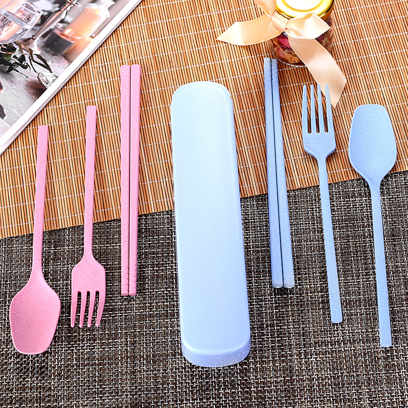 Plastični set posuđa s izvlačnom kutijom, 3 dijela (žlica, vilica, štapići) – moderni minimalistički dizajn, dar za dom