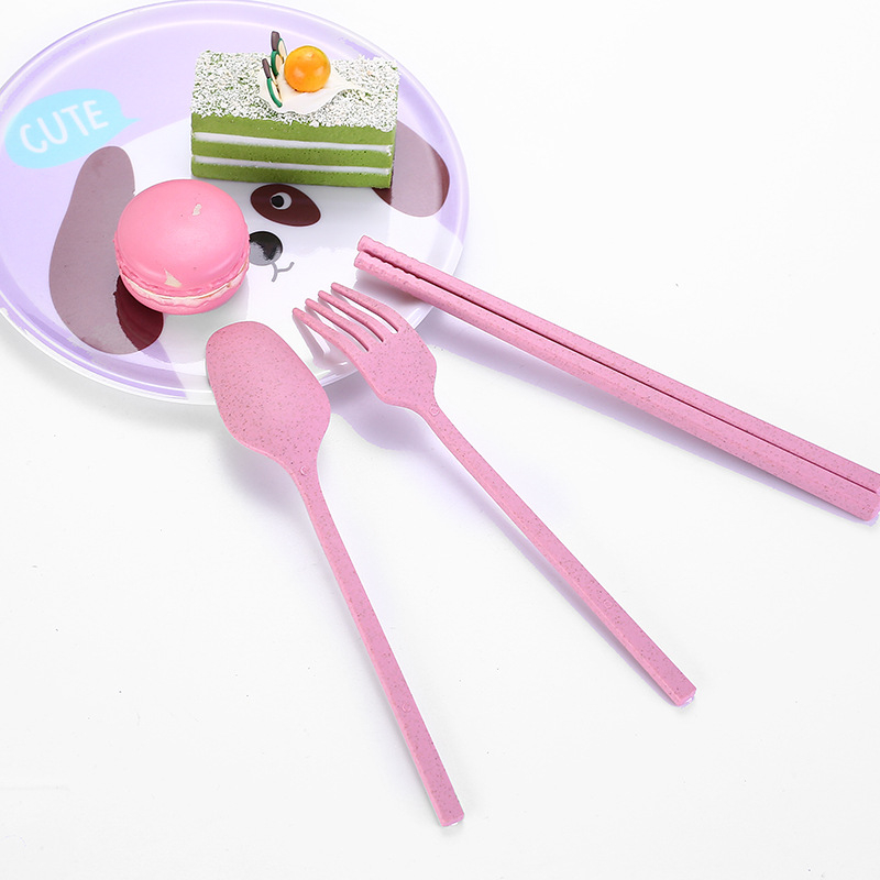 Plastični set posuđa s izvlačnom kutijom, 3 dijela (žlica, vilica, štapići) – moderni minimalistički dizajn, dar za dom
