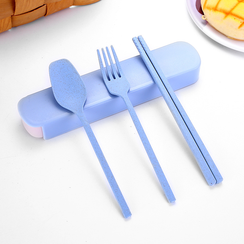 Plastični set posuđa s izvlačnom kutijom, 3 dijela (žlica, vilica, štapići) – moderni minimalistički dizajn, dar za dom