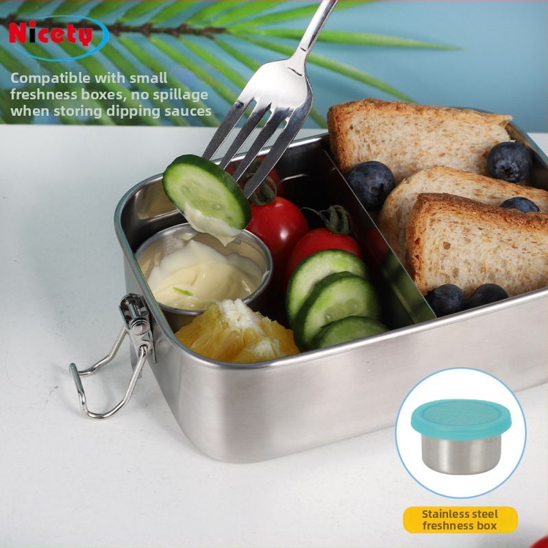 Nicety obedová krabička z 304 nerezovej ocele, uzavretá, potravinárska kvalita, 800–1000 ml, štvorcová, na vonkajšie použitie