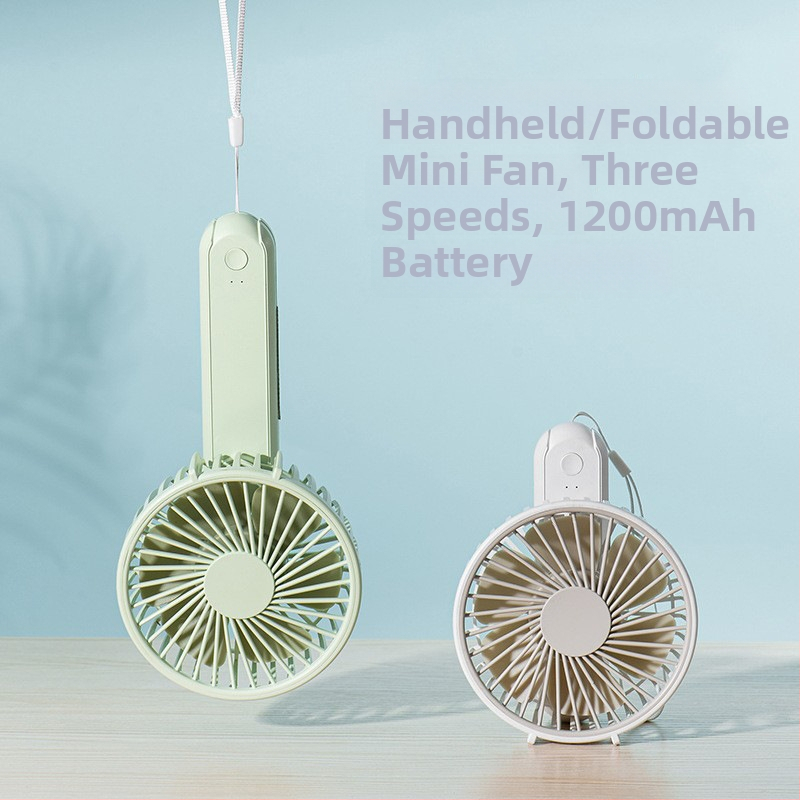 Rankinis USB ventiliatorius, sulankstomas nešiojamas mini stalinis ventiliatorius, bešepakaitos variklis, 5V/2W, įmontuota 1200mAh baterija, 3 greičiai, veikimo laikas 3–6 val