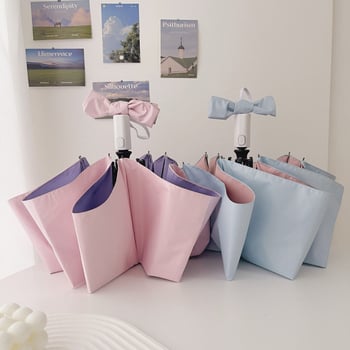 Automatinis sulankstomas moterų saulės skėtis su 8 šereliais, 190T audinys, plieninis kotas, guminė rankena, UPF50+ UV apsauga, vėjo ir lietaus atsparus