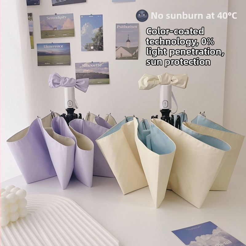 Automatinis sulankstomas moterų saulės skėtis su 8 šereliais, 190T audinys, plieninis kotas, guminė rankena, UPF50+ UV apsauga, vėjo ir lietaus atsparus